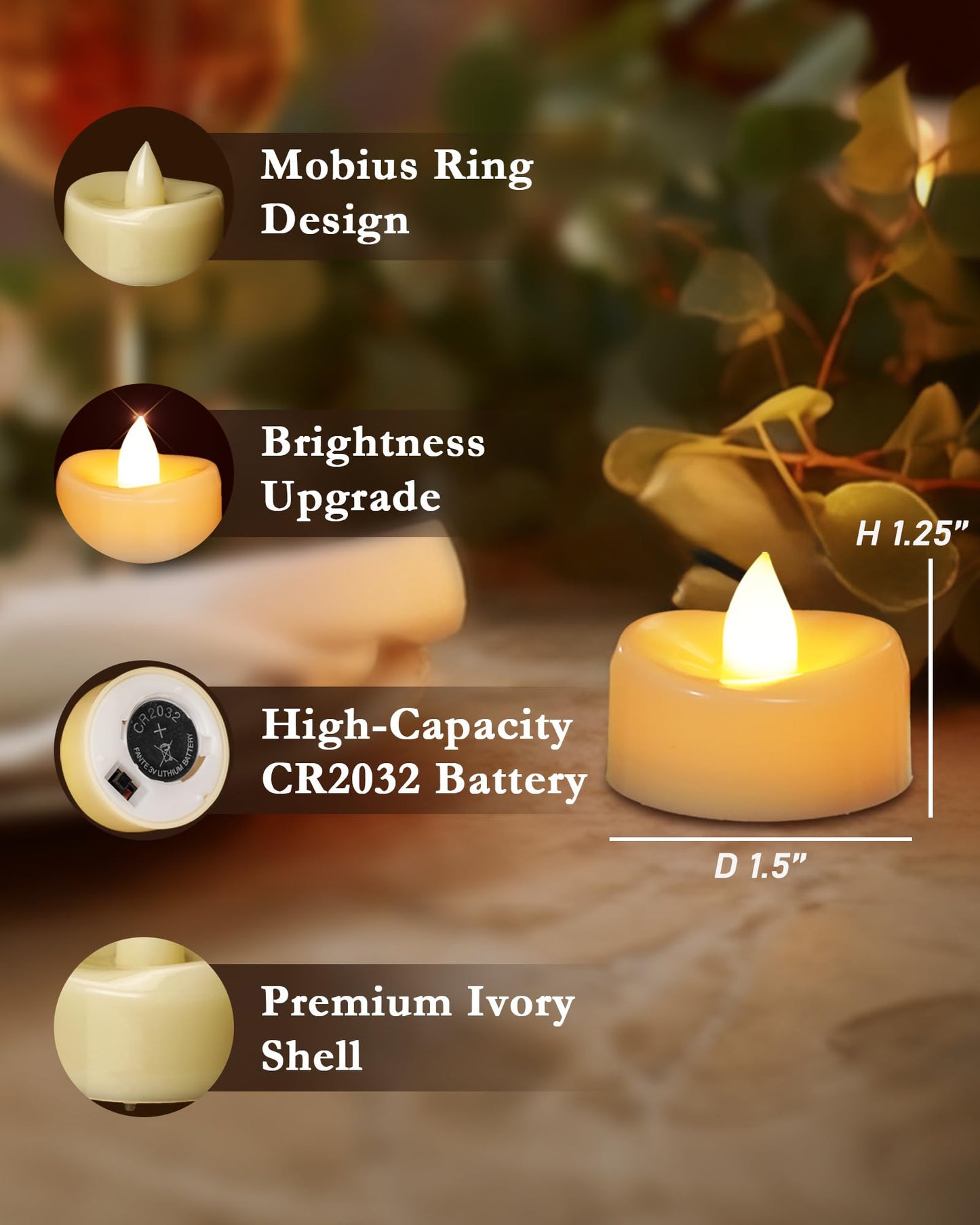 merrynights Flameless Candles, 24 Pack LED Tea Lights Candles Battery Operated, Last 200+ Hrs Flickering Tea Lights, Flameless Tealight Candles for Halloween Diwali Fall Christmas Wedding