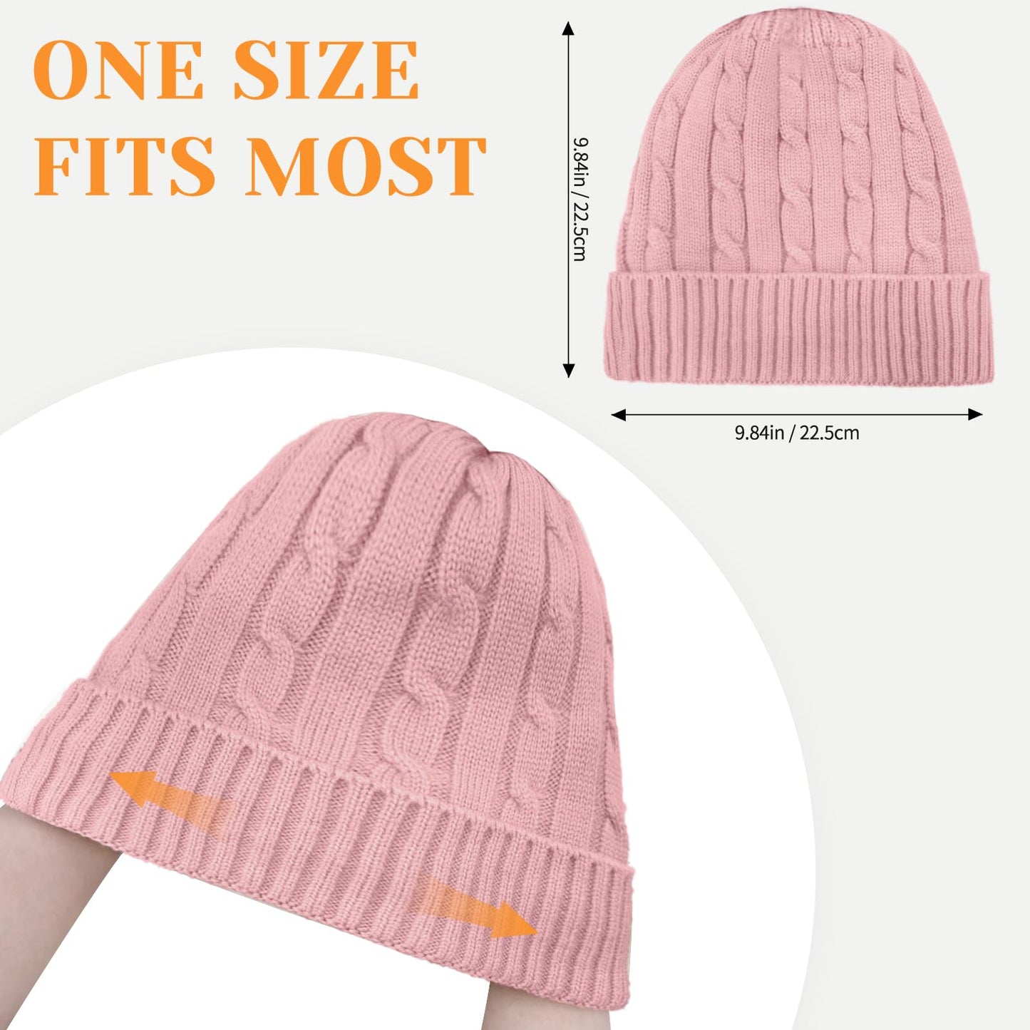 Beurlike Winter Beanie Hats for Women Fleece Lined Warm Thick Soft Stretch Knit Cap for Cold Weather(Pink)