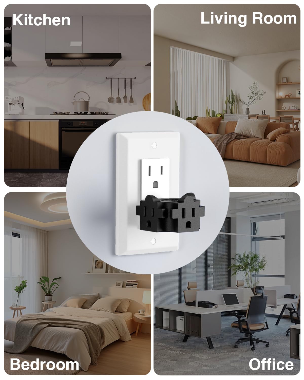 K KASONIC - 3-Outlet Grounding Adapter, Multiple Plug Outlet Extender, Power Splitter, [ETL Listed] Heavy-Duty Grounded Power Tap - 4 Pack, Black