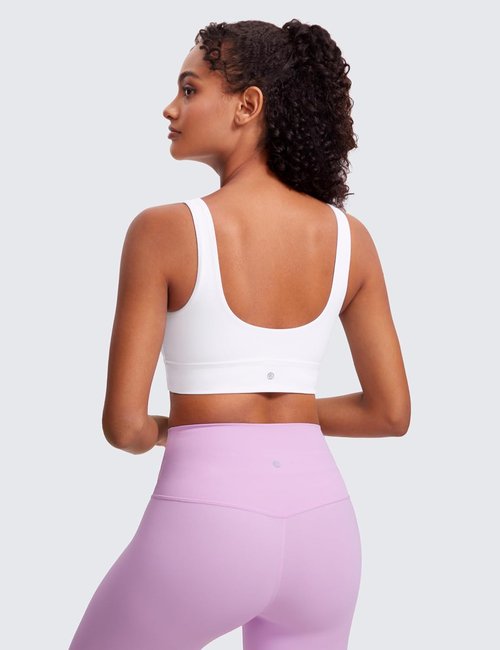 CRZ YOGA Butterluxe U Back Longline Sports Bra - Padded Scoop Neck Yoga Crop Top for Women