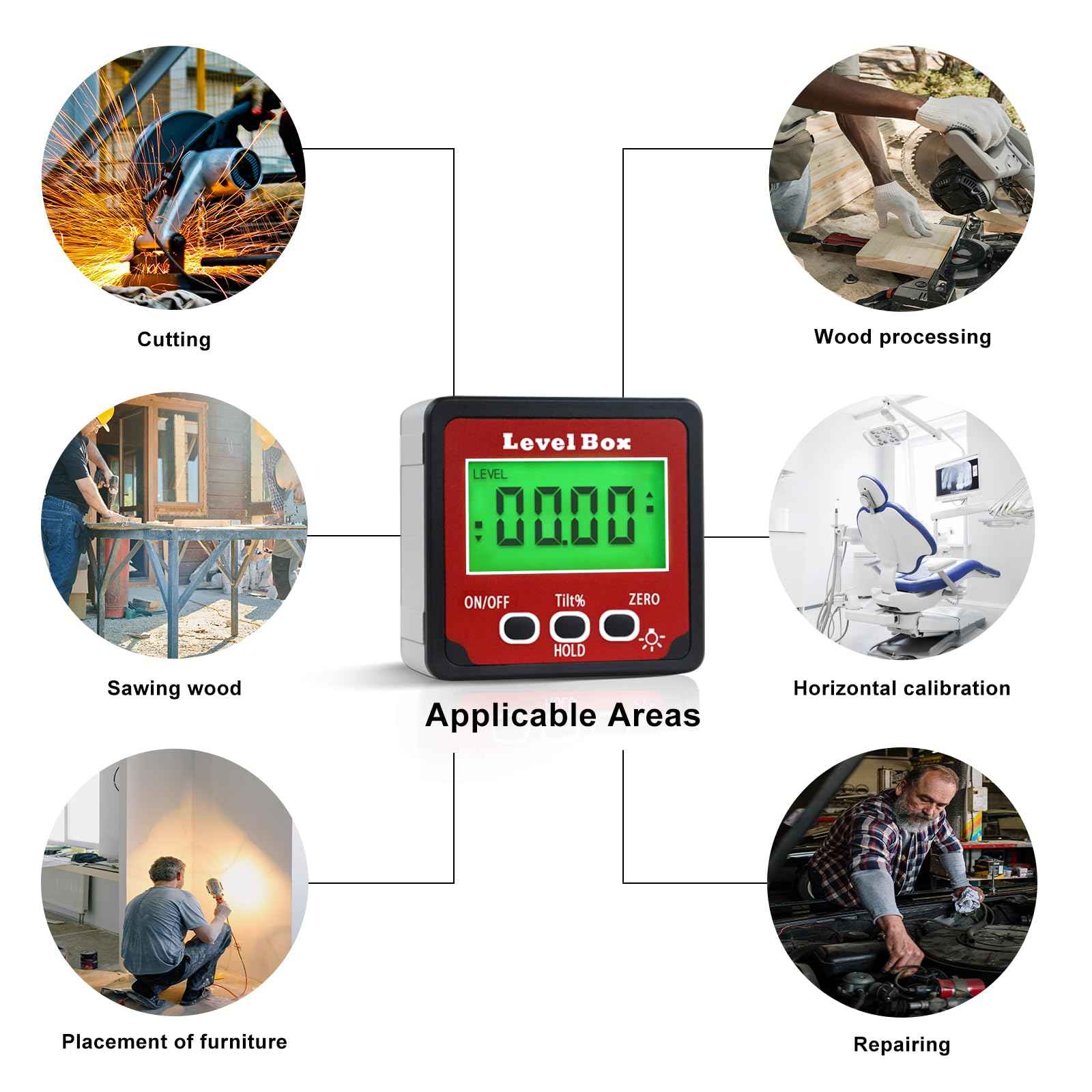 LOUISWARE Digital Inclinometer Angle Finder Gauge, IP54 Digital Electronic Protractor Bevel Gauge, Inclinometer Angle Cube Level Box with LCD screen for Woodworking, Table Saw and etc