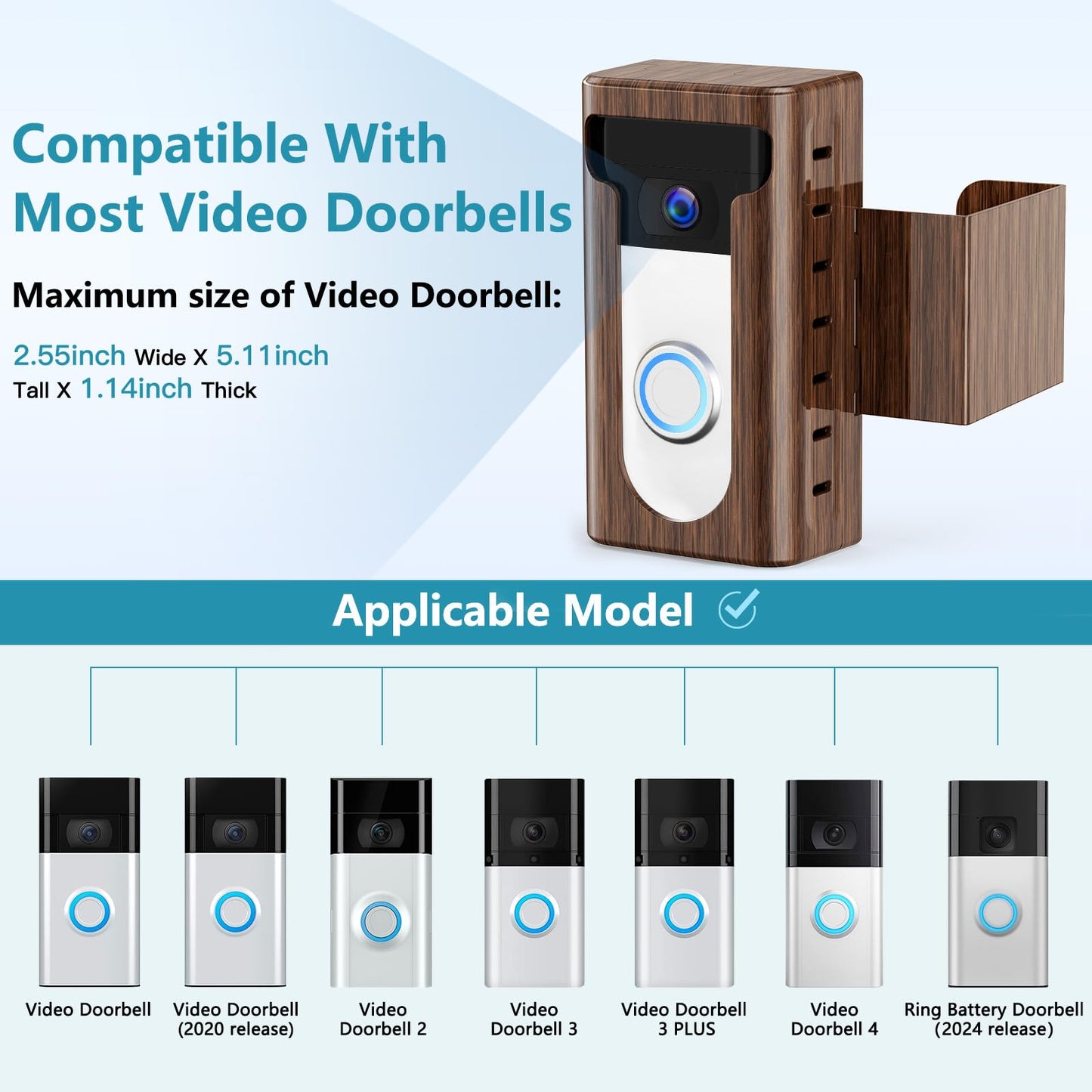 KIMILAR 2024 Upgrade Anti-Theft Video Doorbell Mount, Not Block Doorbell Motion Sensor, Adjustable No-Drill Mounting Bracket Wedge Holder Accessories for Home Rentals Office Room