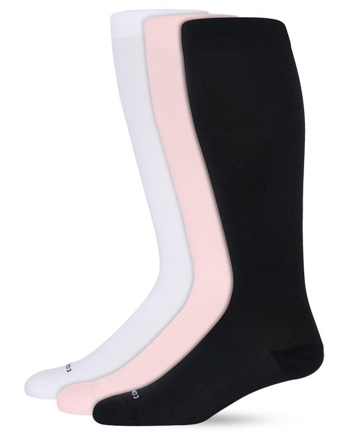 Comrad 3 Pack Nylon Knee High Socks SOLID Black/Rose/White L2 Small
