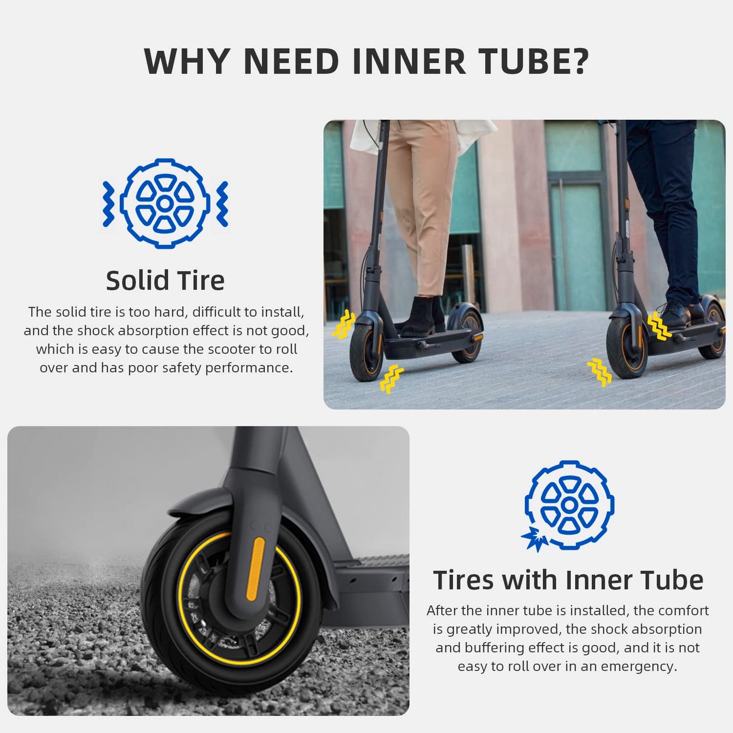ulip 60/70-6.5 Scooter Tires with Inner Tube Pneumatic 10 Inch Tire Replacement Straight Vavle for Ninebot Max G30 G30D G30LP (2 Tires and 2 inner tubes)