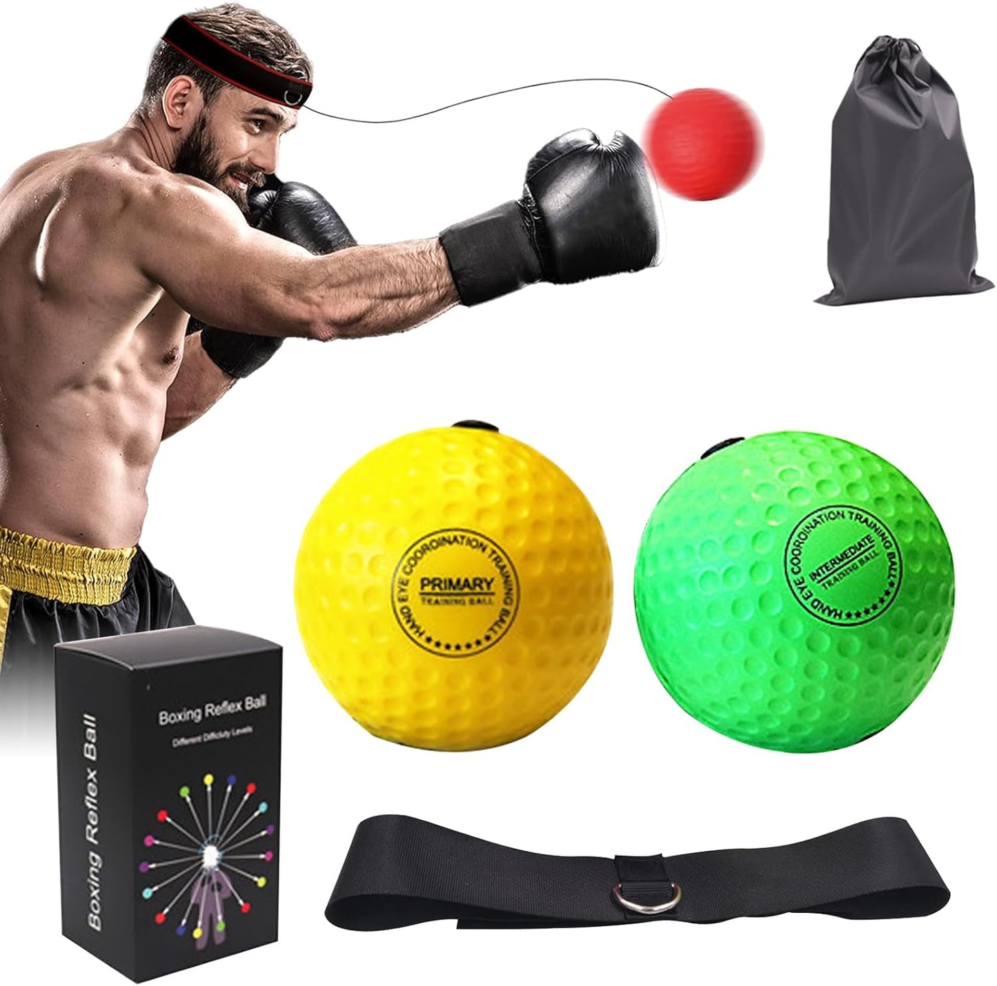 Skiennix Boxing Reflex Ball Headband Set - 4 Balls & 2 Adjustable Headbands for Training | Perfect Gift for Men & Kids