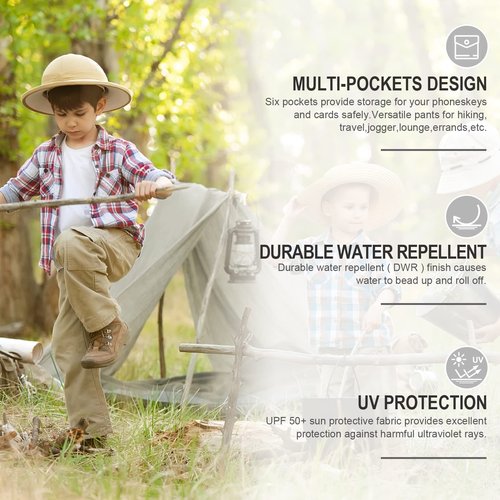 linlon Kids' Cargo Pants, Boy's Casual Outdoor Quick Dry Waterproof Hiking Climbing Convertible Trousers #9016-Army Green-XXL
