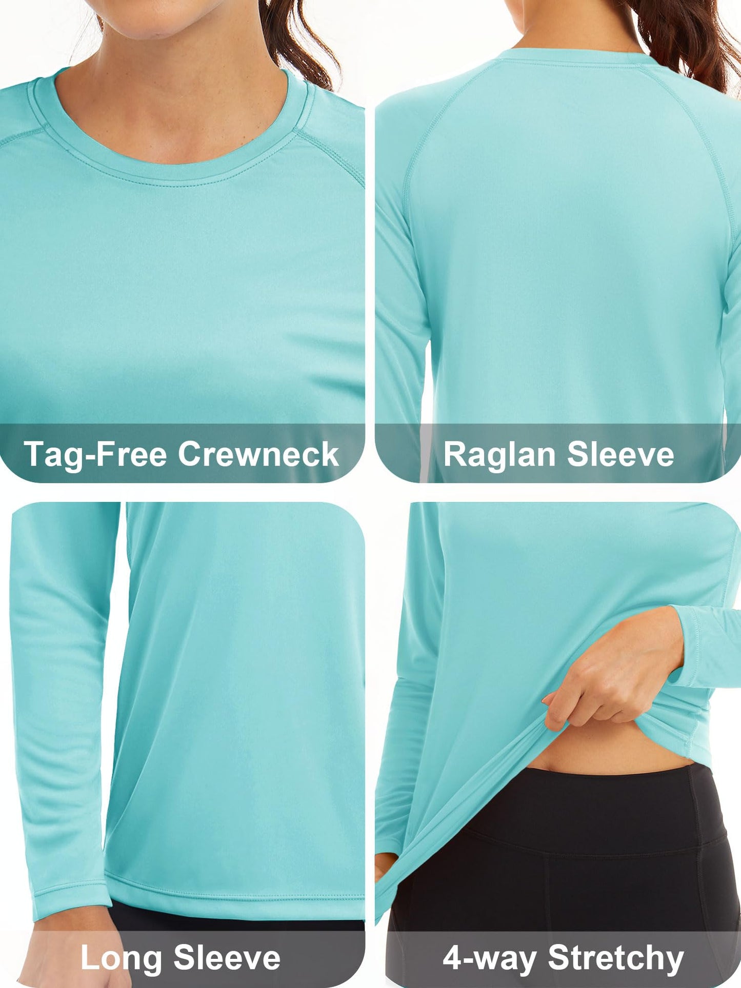 MAGCOMSEN Long Sleeve Shirt for Women Running SPF Swim UV Quick Dry T Shirts Rash Guard UPF 50+ UV Protection Light Blue