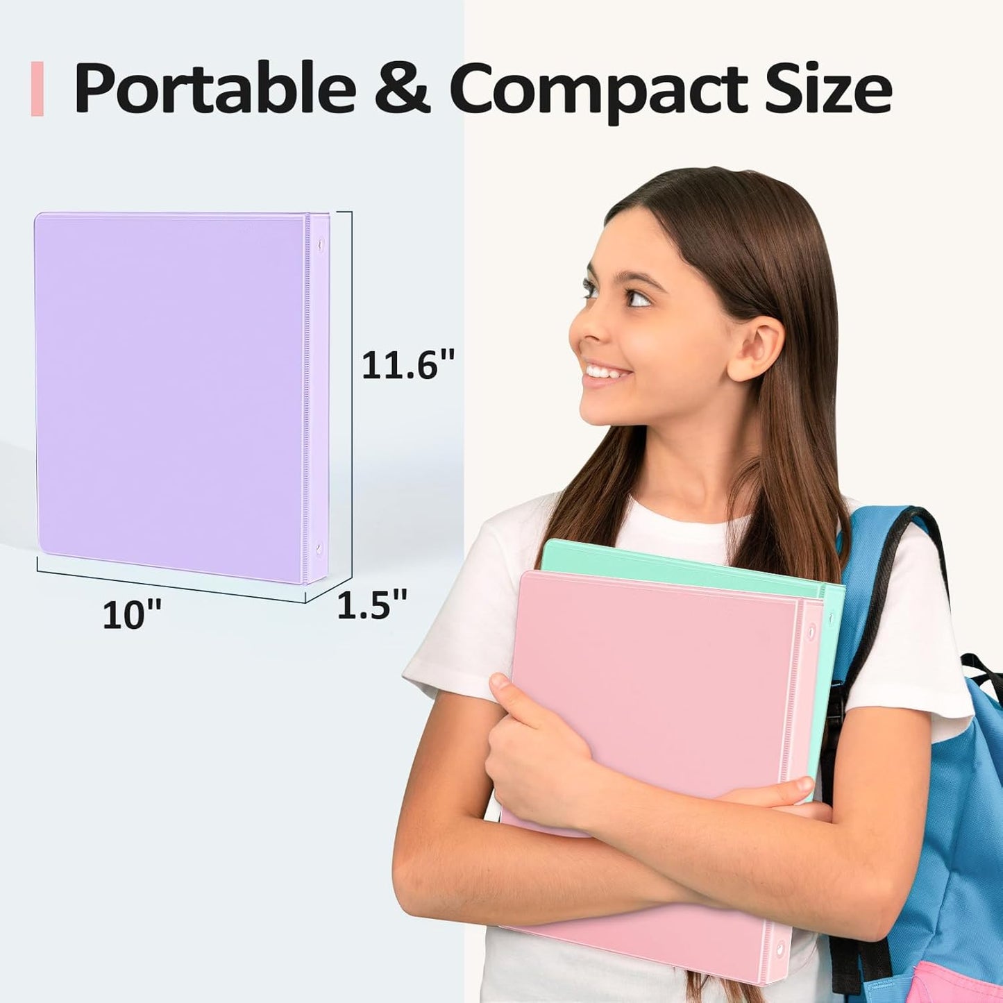 Sooez 1" Three Ring Binders - Extra Durable 6 Pack with Clear View Cover & Pockets | Pastel Colors for School & Office