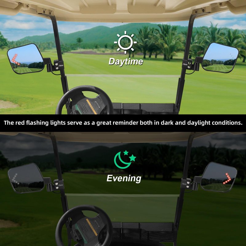 Roykaw Golf Cart Side Mirrors with Turn Signal Light, No Drilling LED Rear Mirrors, Folding Side Mirrors Compatible with EZGO/Club Car/Yamaha 0.75/1.0/1.25-Inch Square Frame Models