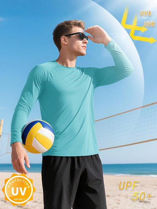 KEFITEVD Men's Long Sleeve UV Protection Shirt - Quick Dry Rash Guard for Swimming & Fishing
