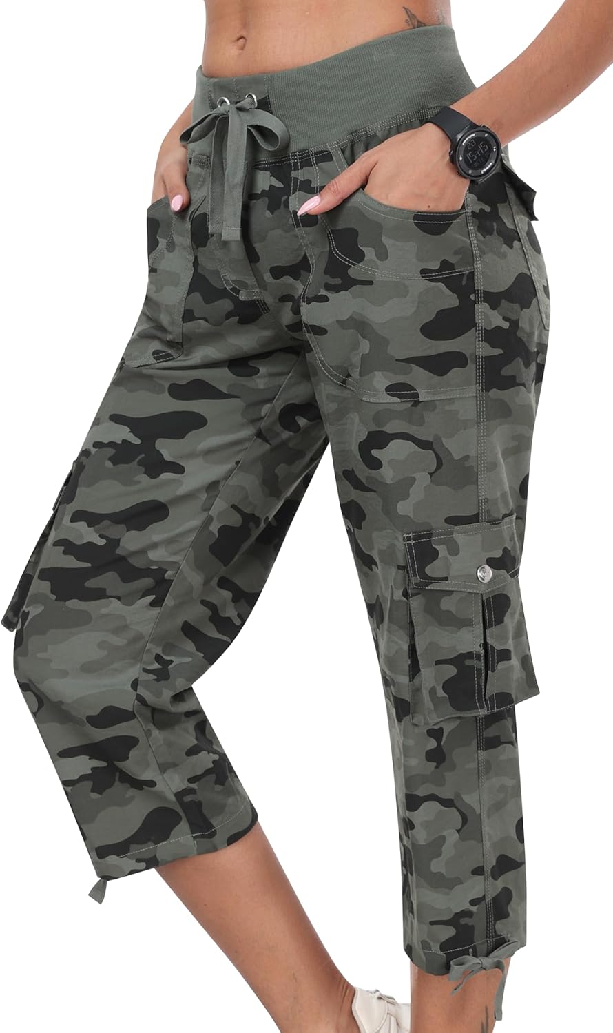 MoFiz Women's Capris - Lightweight Casual Pants with Pockets | Loose Fit Baggy Cargo for Hiking