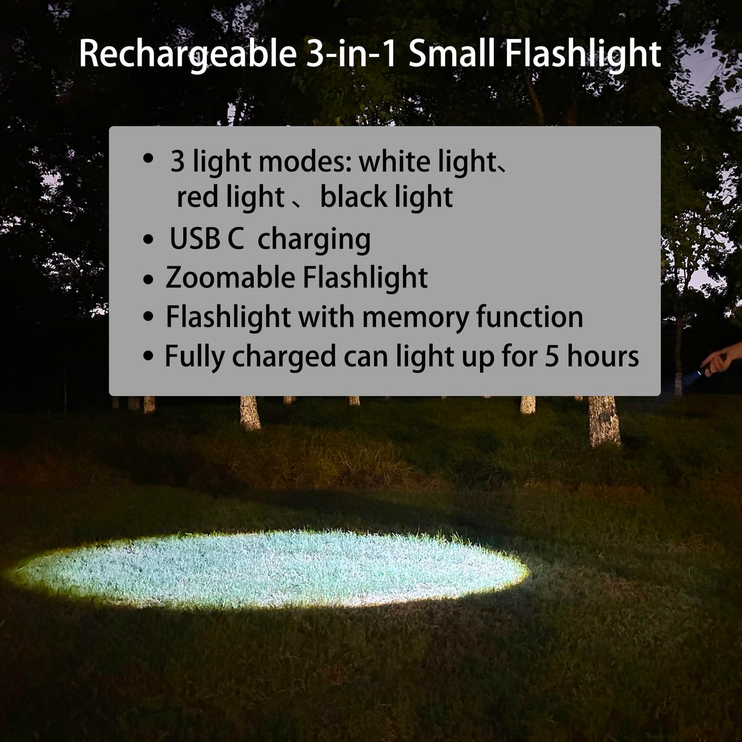 3 in 1 LED Rechargeable Flashlight, LED Small Flashlight with Memory Function, Super Bright Zoomable Red Lens Light 395 NM Black Lights Flashlights with USB C Charging for Camping Hiking Home