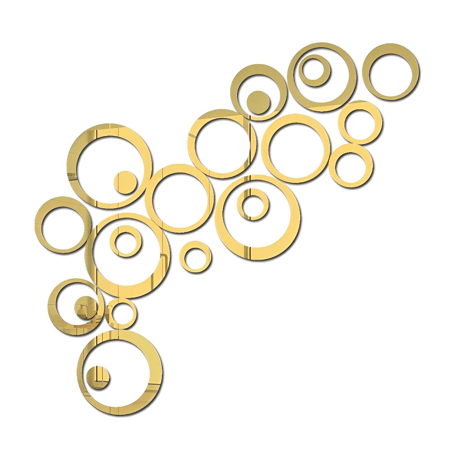 Gold 24 PCS Acrylic Circle Mirror Stickers - 6 Sizes, DIY Wall Decor for Home, Office, Living Room, Bedroom