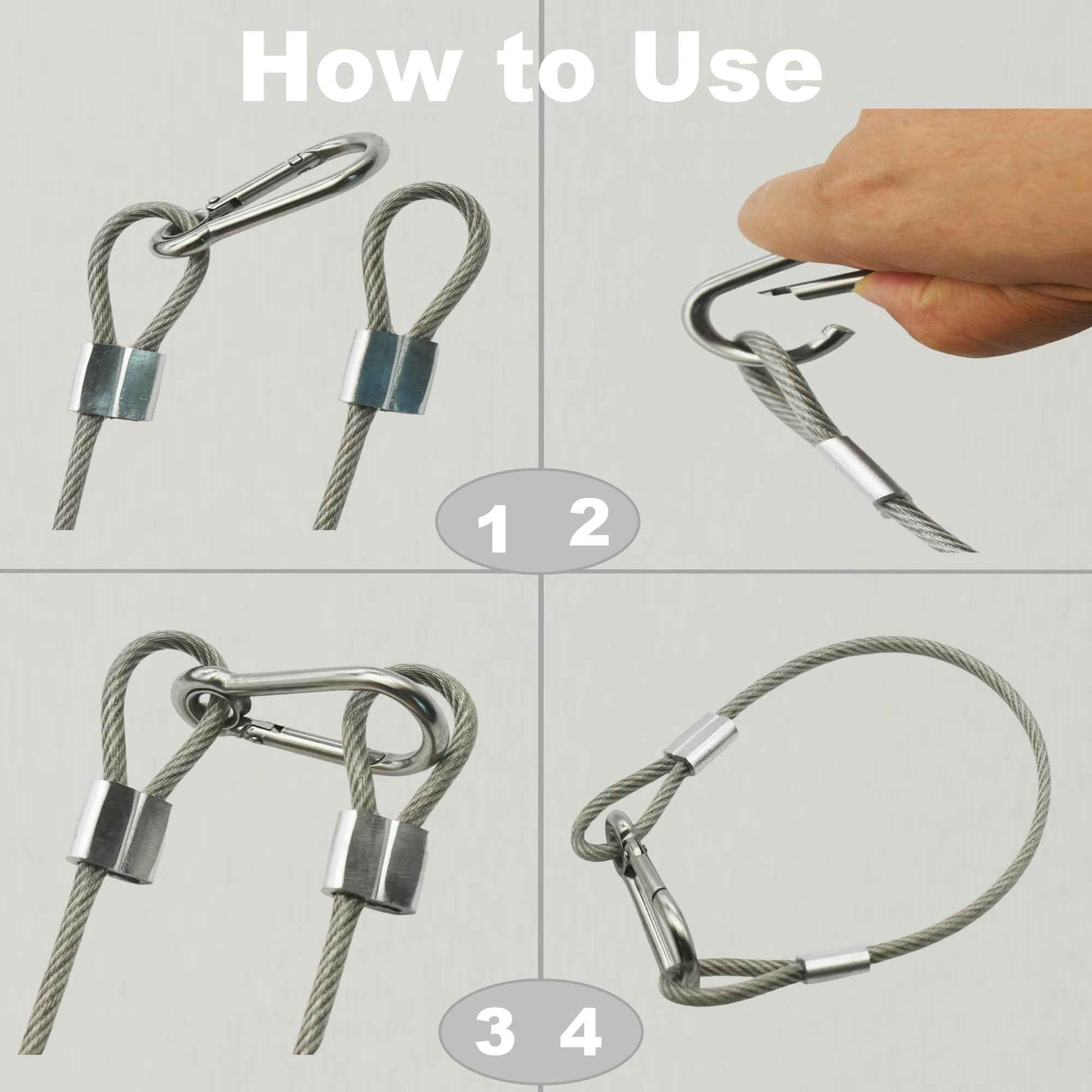 Bytiyar 10 pcs 12 inch Vinyl Cover Coated Stainless Steel Wire Rope Lanyard Cable Tether Safety Strap with Hooks and 2 Loops (4mm Thickness), Clear