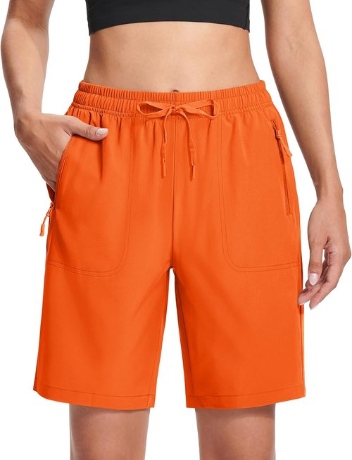 MAGCOMSEN Women's Hiking Shorts - Lightweight Quick-Dry, Water-Resistant with 3 Zipper Pockets | 8" Length