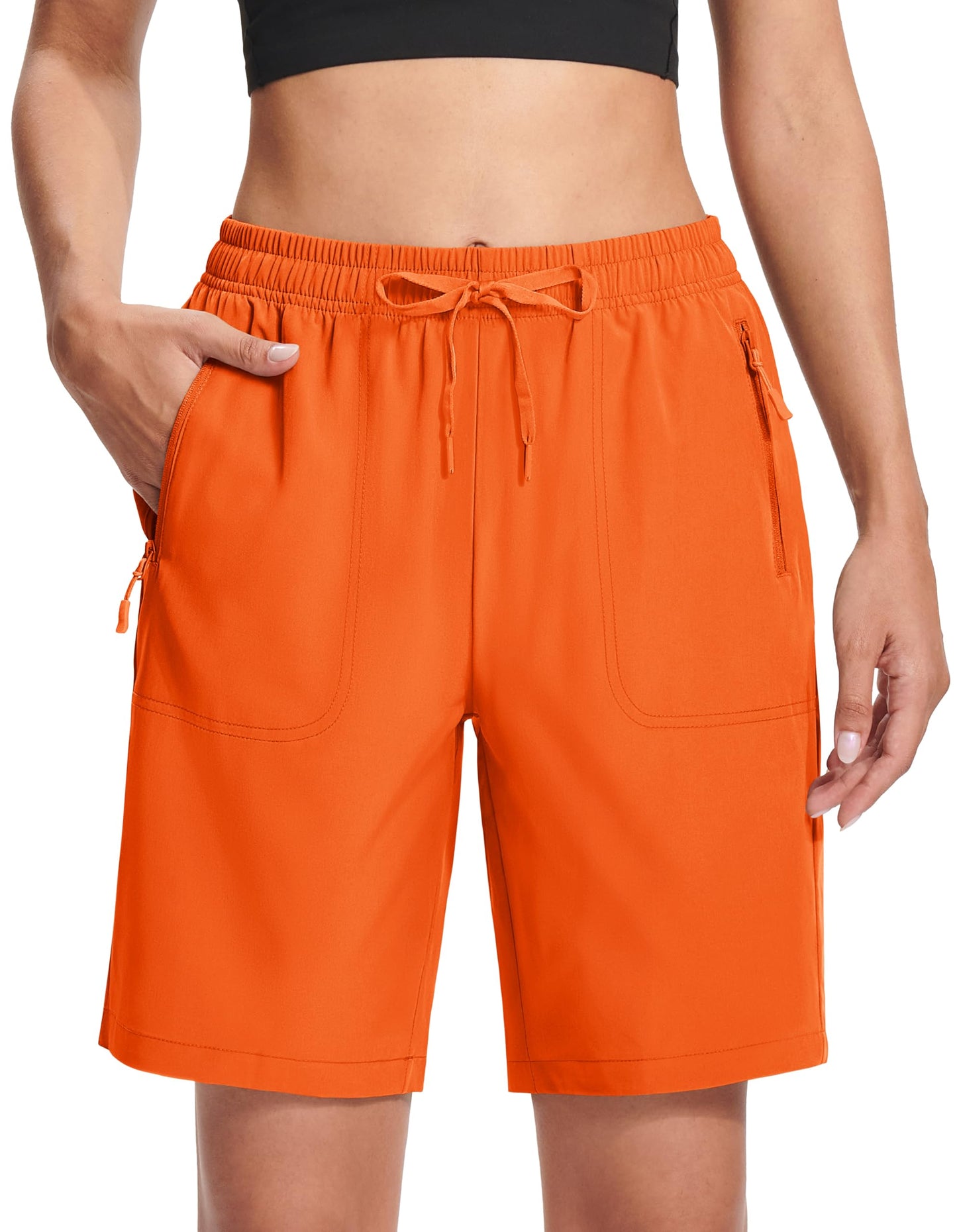 MAGCOMSEN Hiking Shorts Women Orange Quick Dry Cooling Elastic Waist Golf Casual Athletic Shorts Pockets for Seniors M