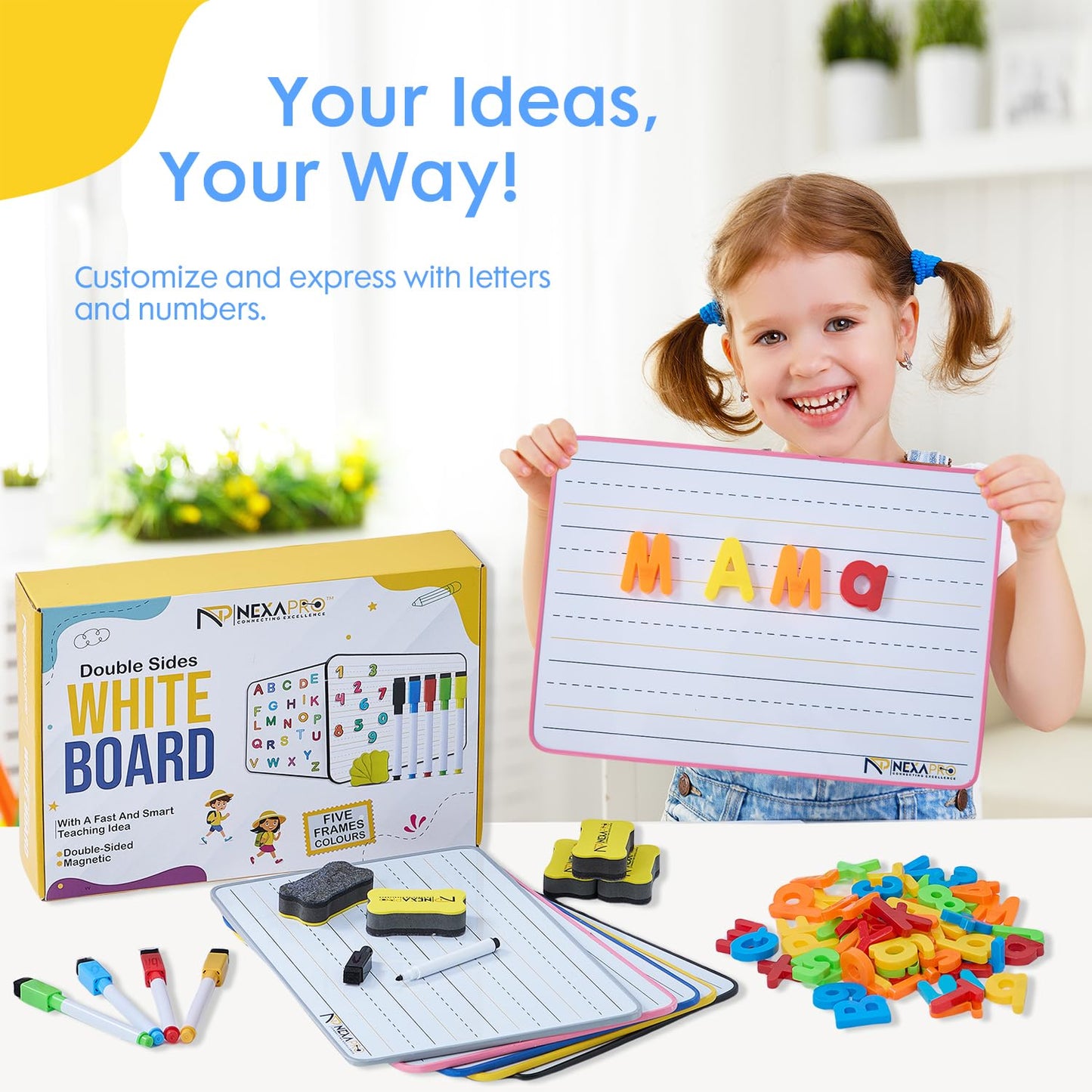 5 Pack Dry Erase Board 9x12 Magnetic Double-Sided Whiteboard for Kids, Marker Board with Markers, Small White Board for Students,Classroom Use,78Pieces Magnetic Letters Numbers & Educational Gifts