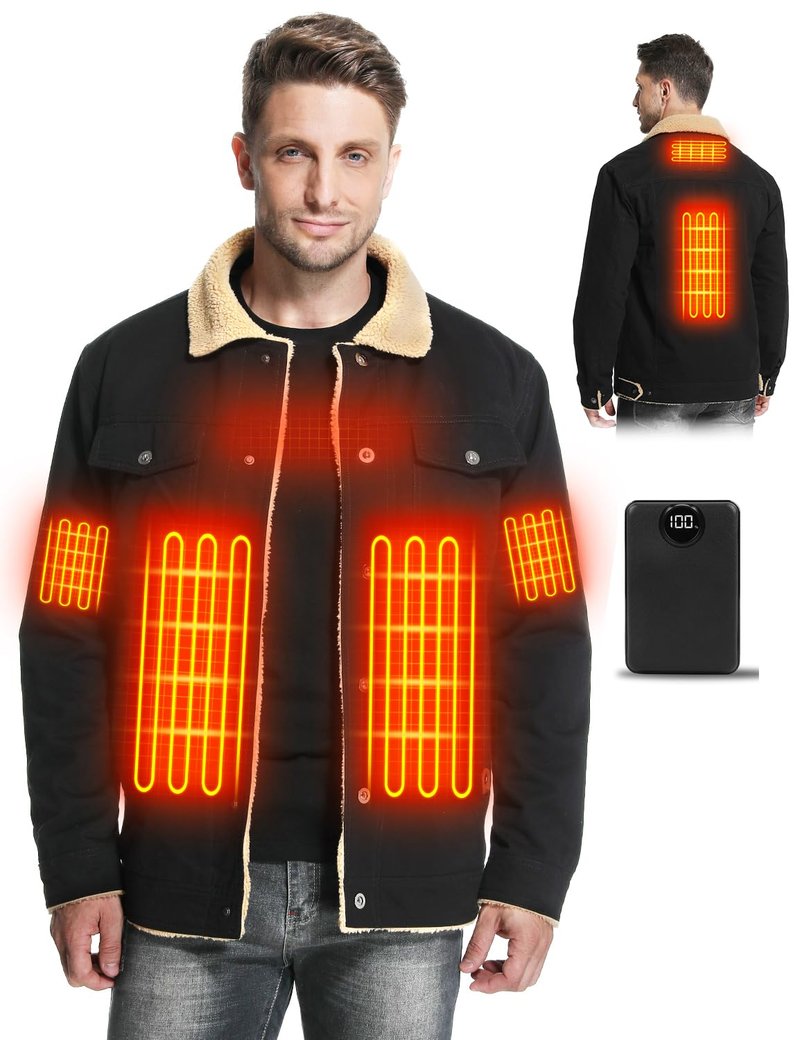 Vokora Mens Heated Jacket Fleece Coat With 16000mAh Battery Pack, Heated Jackets for Men Winter Outdoor, 6 Heating Zones, 3 Heating Levels