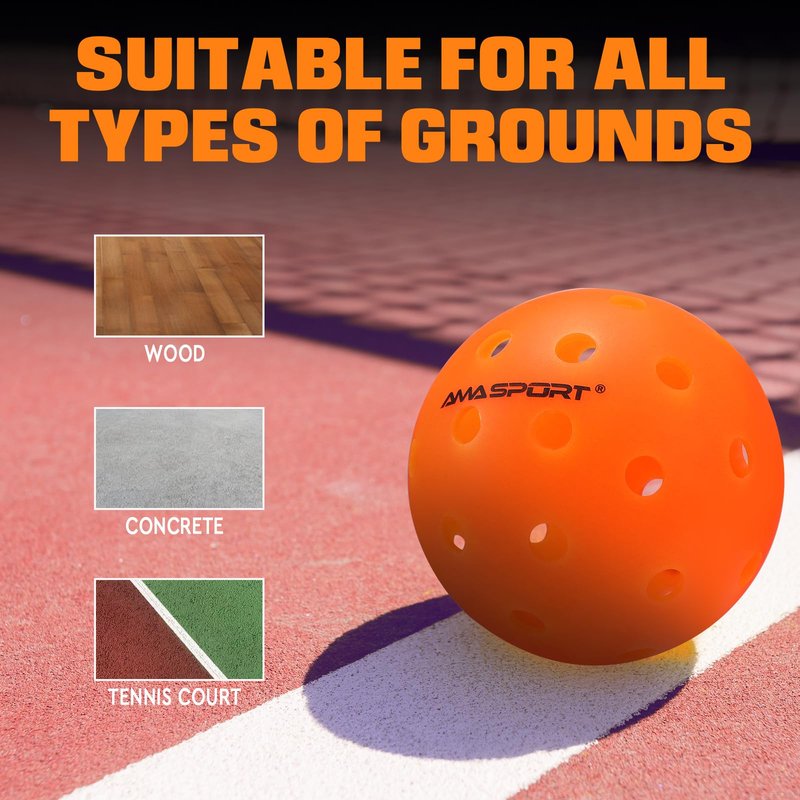 AMA SPORT Outdoor Pickleball Balls 40 Holes Durable Pickle Balls High Visibility and Bounce Practice Pickle Ball for All Style Pickleball Paddles & All Court (Orange 12 Pack)