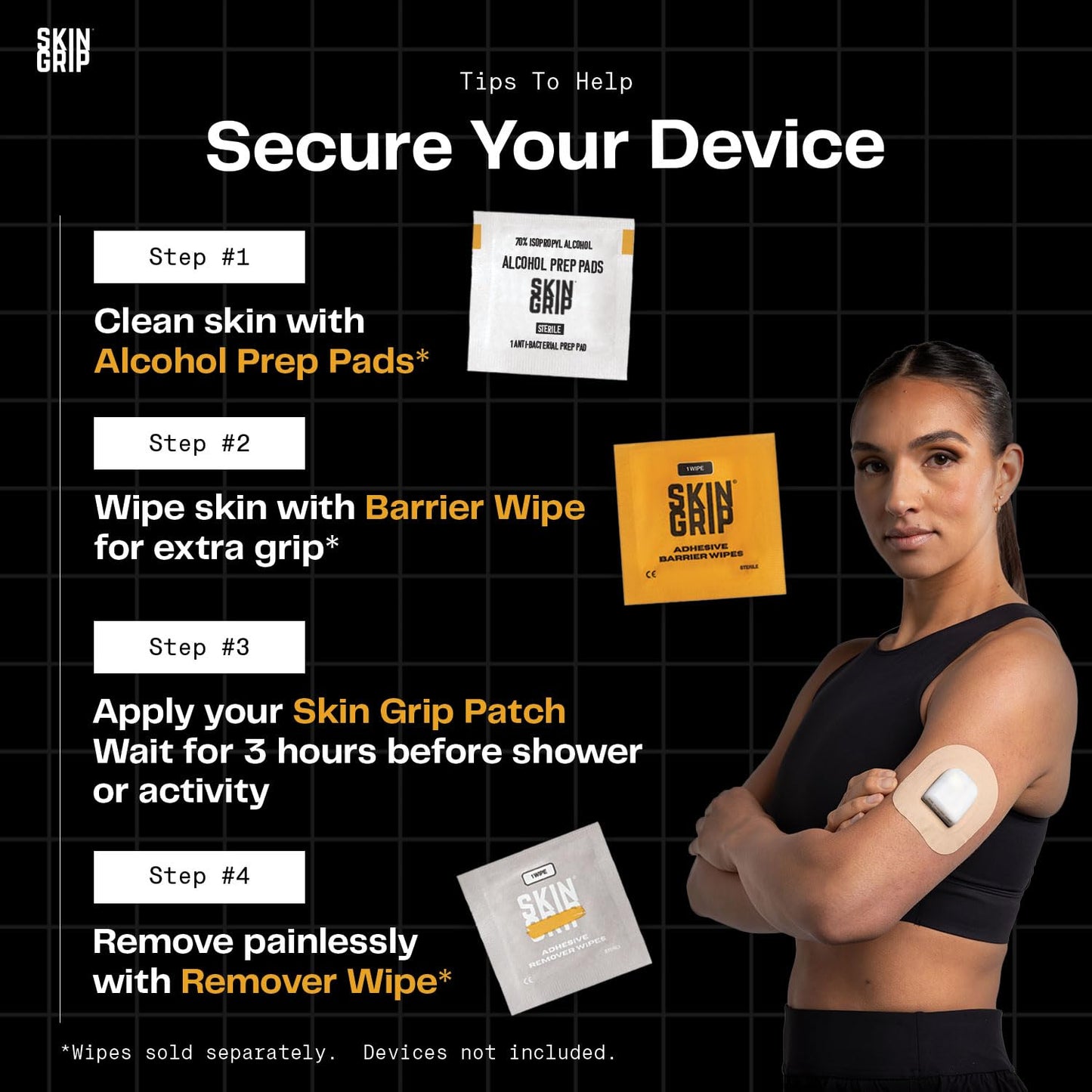 Skin Grip Insulet Omnipod 5 Adhesive Patches Waterproof & Sweatproof (Also Fits Omni pod Dash), Pre-Cut Medical Tape, Ultimate Insulin Pump Protection, Diabetic Sensor Covers, 20-Pack, Black