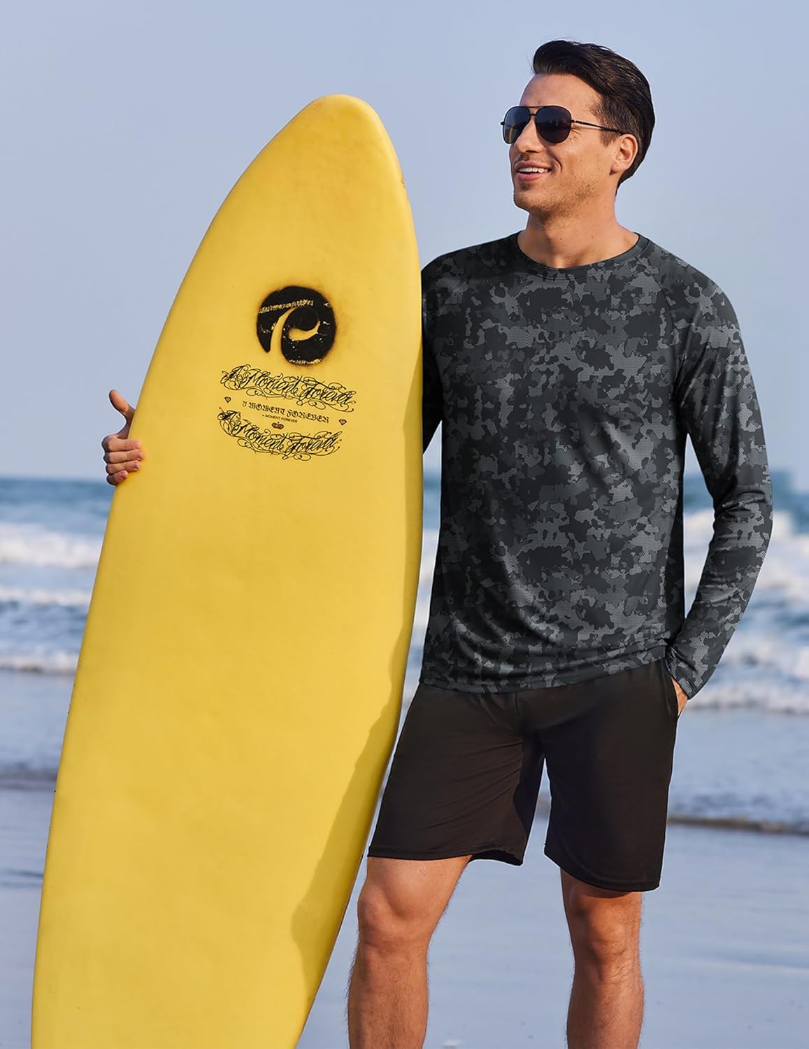 PINSPARK Men's UV Protection Long Sleeve Fishing Shirt - Quick Dry Camo Rash Guard for Active Wear