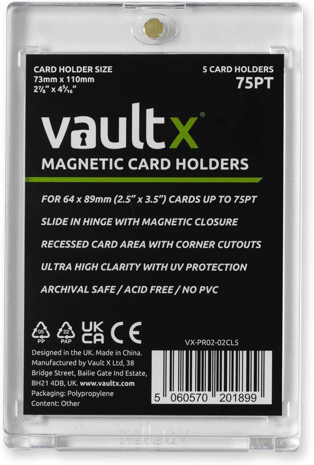 Vault X Magnetic Card Holders - 75pt One Touch Hard Cases with UV Protection | Clear Display for Trading Cards (5 Pack)