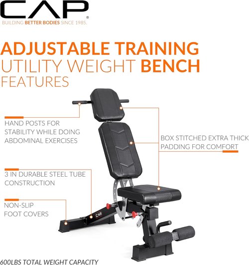 CAP Barbell Adjustable Weight Bench - Multi-Position Incline with 6 Backrest Adjustments & 600 LB Capacity