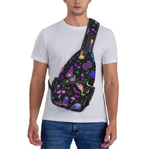 KMIVQGE Sugar Skull Rose Crossbody Backpack for Travel Hiking Chest Daypack Shoulder Sling Bag for Men Women Cycling Walking