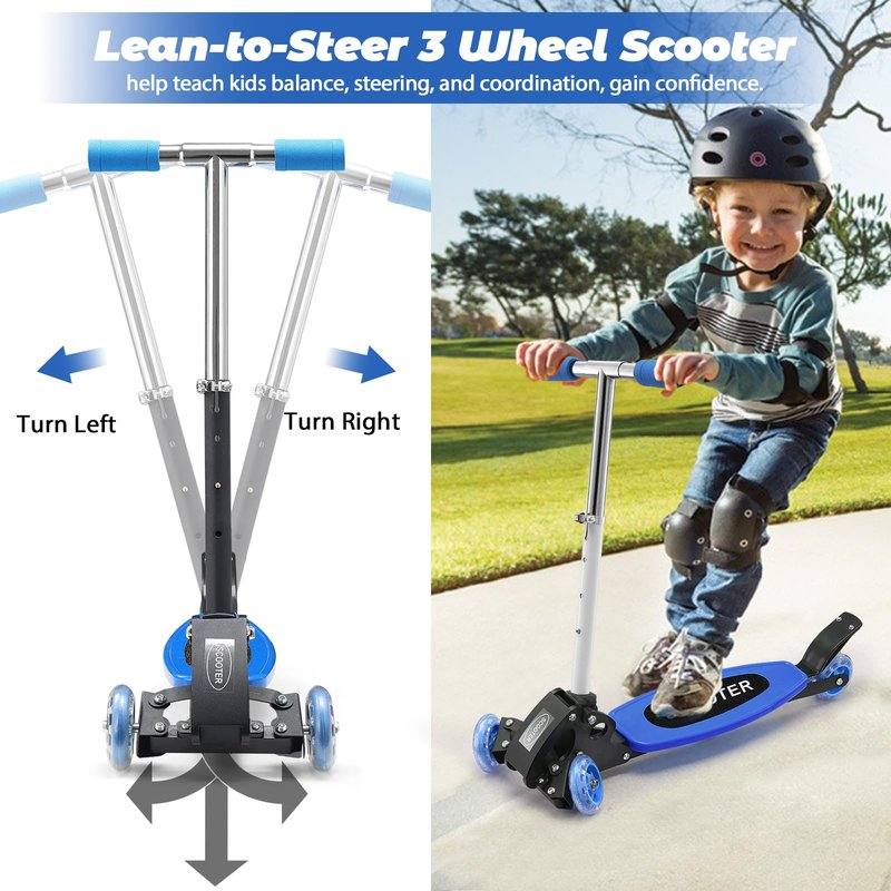 3 Wheel Scooter for Kids 3-7, Heavy Duty 120 lb Scooters for Age 5 Boy Girl, Foldable Toddler Scooters with Height Adjustable Handlebar, Lean-to-Steer Wheels, Anti-Slip Deck, Kick Scooter Child Gift