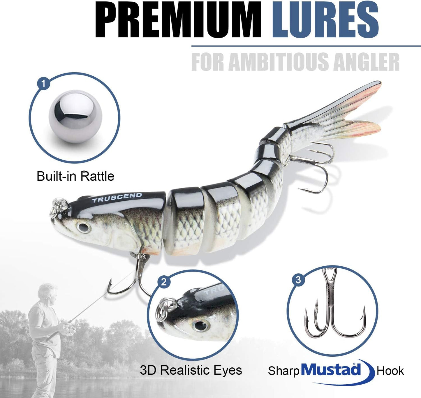 Truscend Fishing Lures - Slow Sinking Bass Lure for Freshwater & Saltwater | Essential Bait for All Fish Species