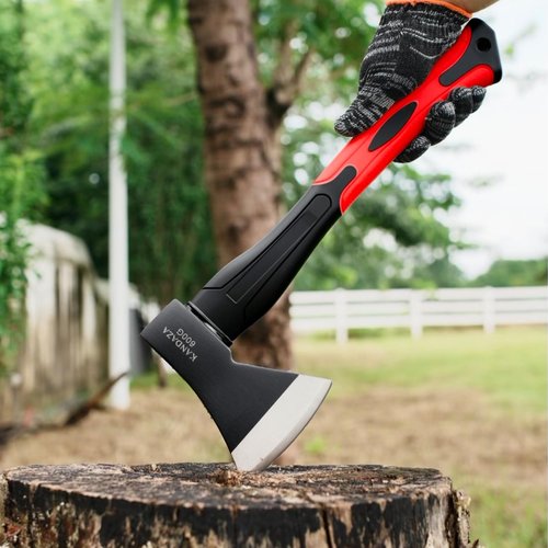 Camping Axe, 15” Small Outdoor Hatchet for Chopping Wood and Splitting, Forged Carbon Steel,Splitting Axe with Shock-Absorbing Fiberglass Handle, Non-Slip Grip for Outdoor Survival
