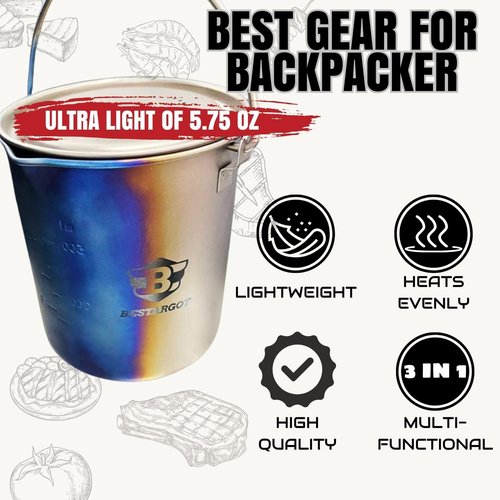 Bestargot Camping Titanium Pot, 750ml Outdoor Cup with Insulation Cup Carrier, Titanium Camping Drinkware, 132g Lightweight and Large Capacity