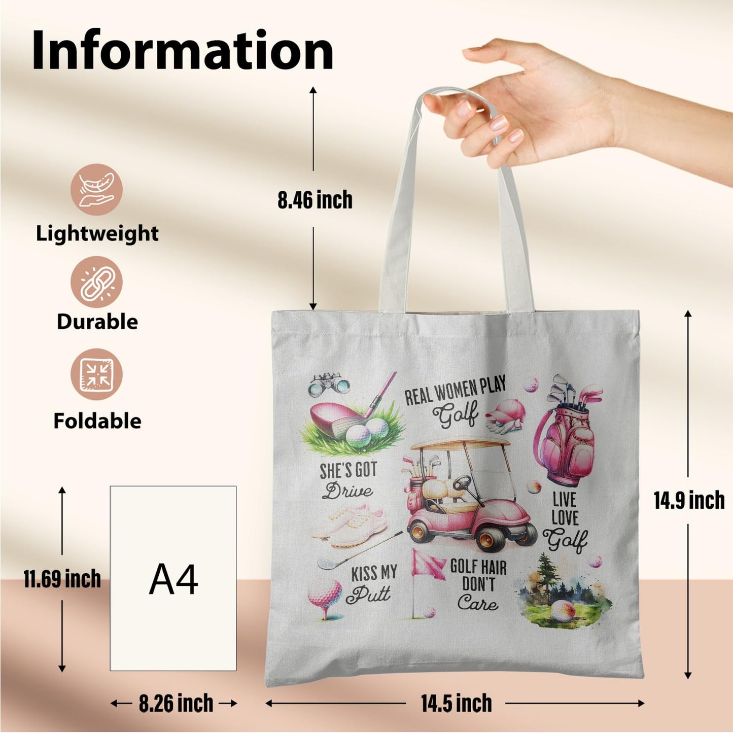Veqzc Pink Canvas Golf Bag, Lovers Tote Bag for Women Golfers, Cart Bag, Club Golfing Team Player Gifts