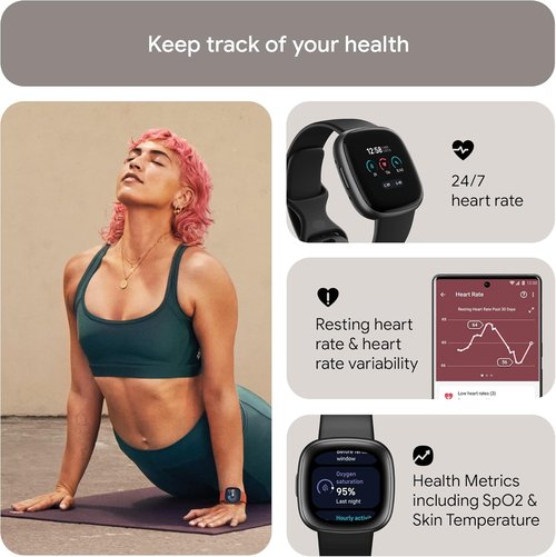 Fitbit Versa 4 Fitness Smartwatch - Daily Readiness, GPS, 24/7 Heart Rate, Black/Graphite, One Size