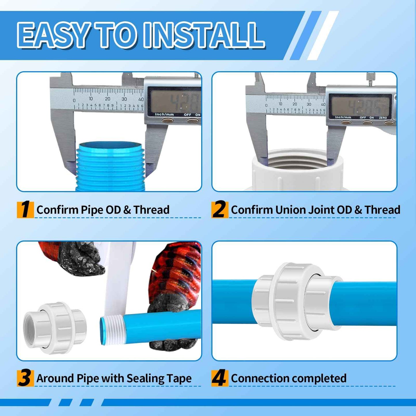FANOVO 1-1/2 inch NPT Female PVC Pipe Union, 2pcs Schedule 40 White Plastic 1.5'' FIP to FIP Threaded Union Couplings Coupler Joint Connector Fitting, for Pool Sand Filter and Pump Applications
