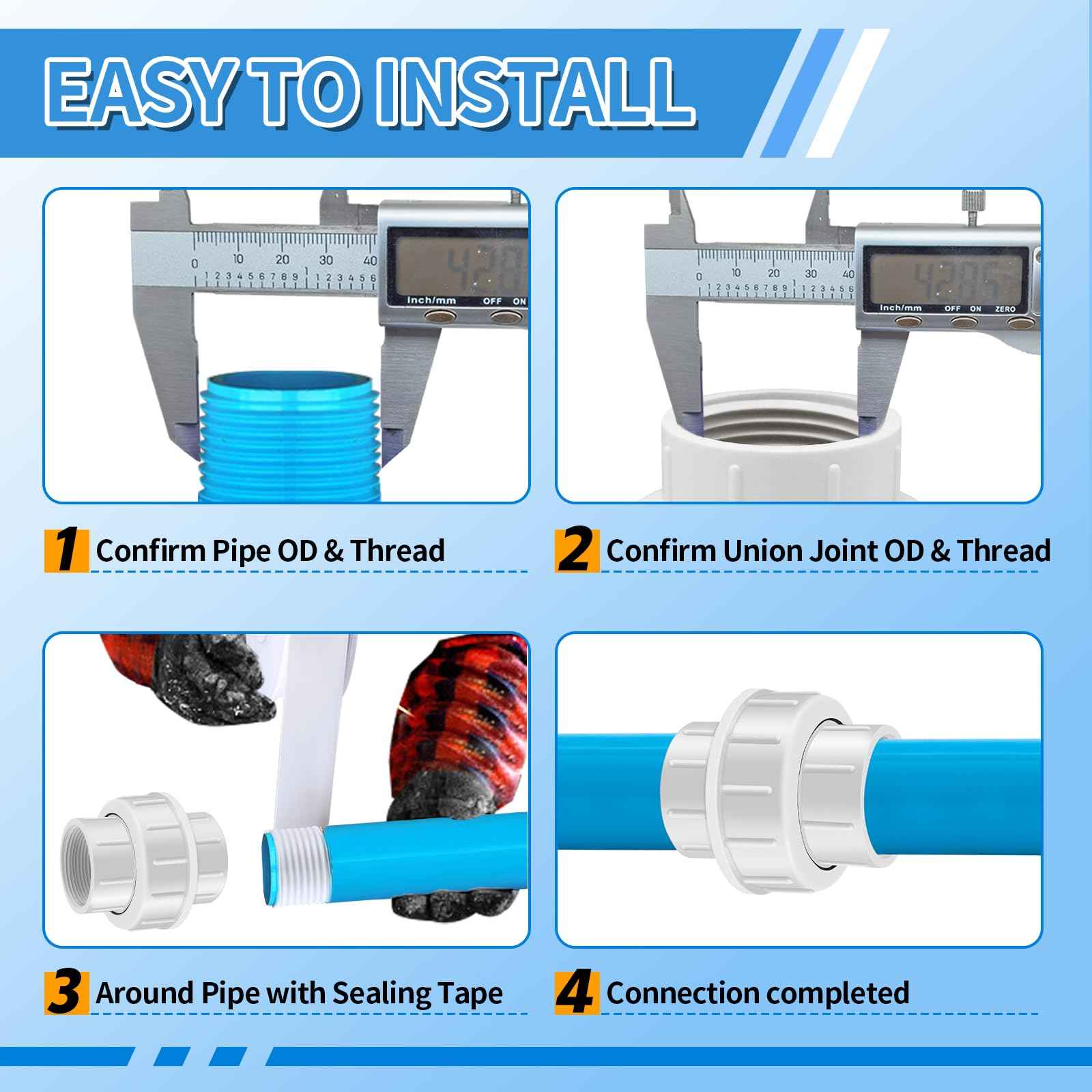 FANOVO 1-1/2 inch NPT Female PVC Pipe Union, 2pcs Schedule 40 White Plastic 1.5'' FIP to FIP Threaded Union Couplings Coupler Joint Connector Fitting, for Pool Sand Filter and Pump Applications
