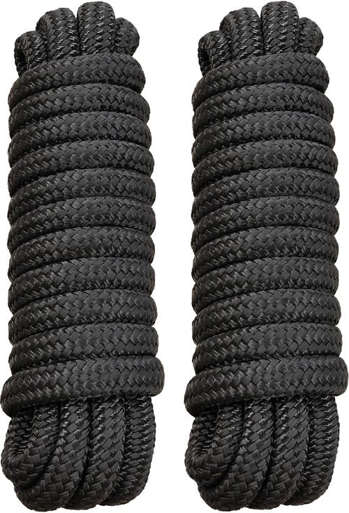Marine Grade Dock Lines by [Brand Name] - 5/8" x 20' Double Braided Nylon Boat Rope - High Strength, Easy Handling, Fray Resistant - Black (2 Pack)
