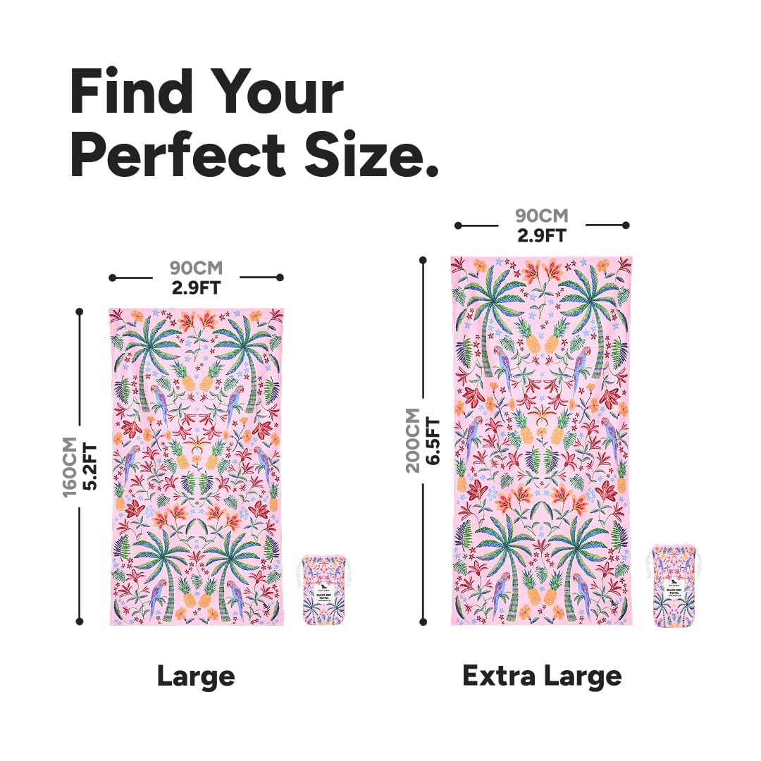 Dock & Bay Beach Towel - Quick Dry, Sand Free - Compact, Lightweight - 100% Recycled - Includes Bag - Pink Paradise - Large (160x90cm, 63x35)