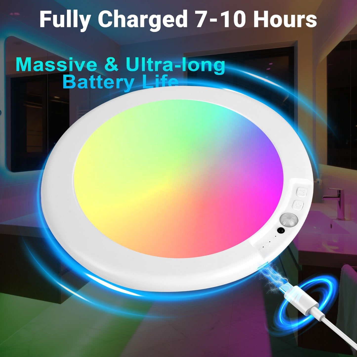 Rodalims Shower Lights for Inside Shower - 1 Pack Rechargeable Ceiling Light with Remote, Color Changing & White Timing Light, Motion Sensor Battery Powered Shower Lamp for Bathroom Closet Patio