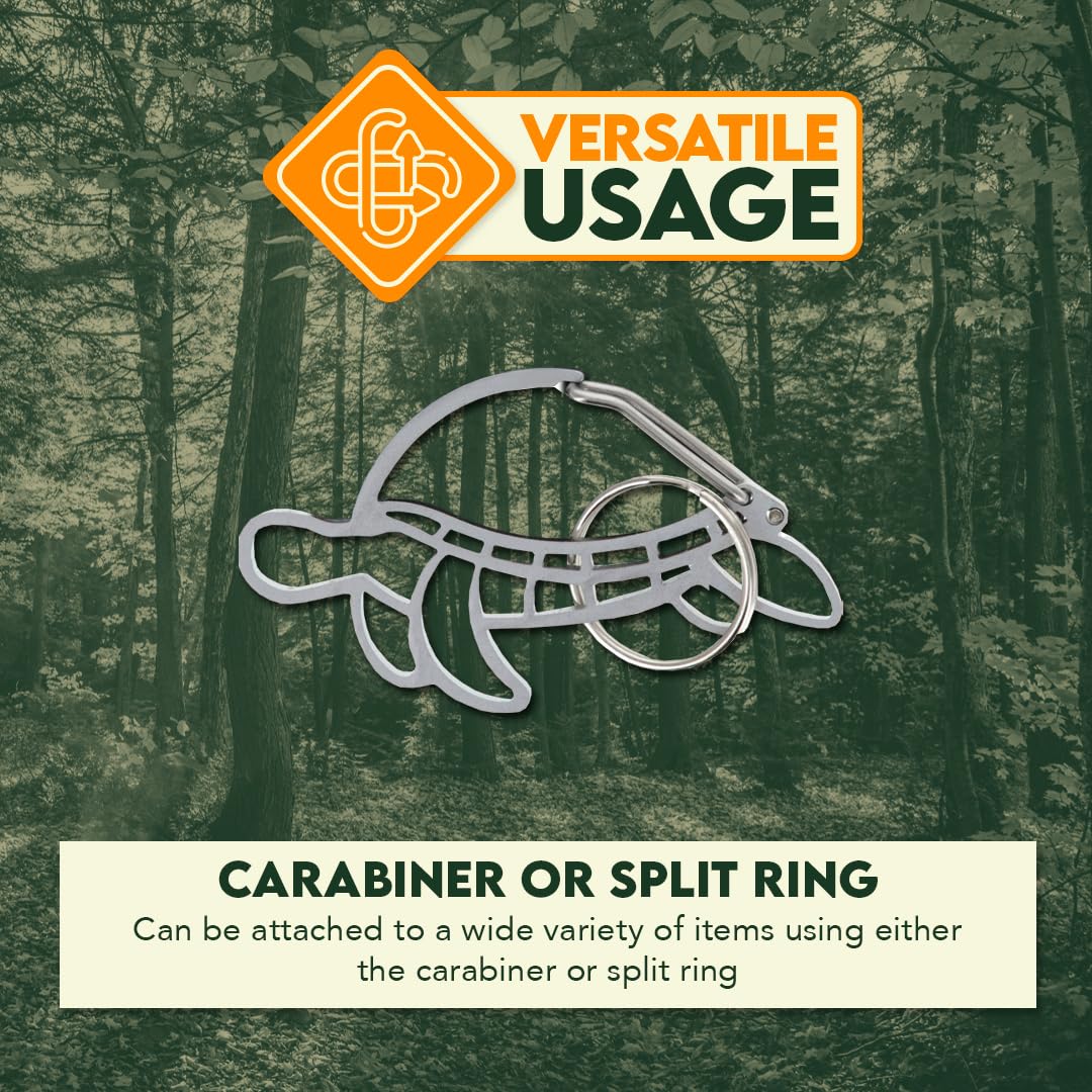 SE 2.5 Inch x 1.5 Inch Sea Turtle Shaped Heavy Stainless Steel Carabiner with Key Ring – Durable & Decorative Clip for Keys, Bags & Accessories – CK-SC70TS