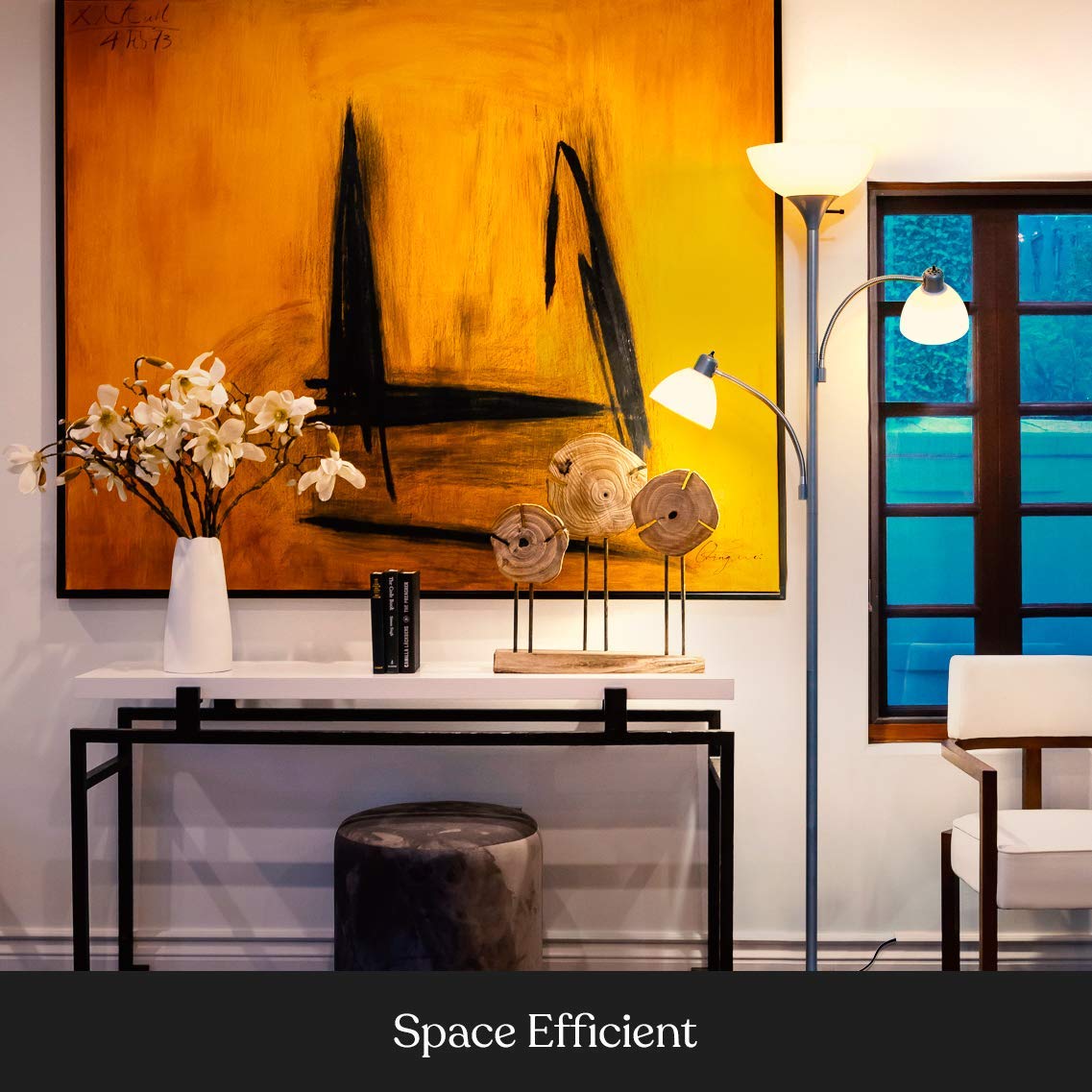 Brightech Sky Dome Double LED Floor lamp, Torchiere Super Bright Floor Lamp with 2 Reading Lamps for Living Rooms & Offices - Dimmable Tall Standing Lamp for Bedroom Reading - Tall Silver Pole