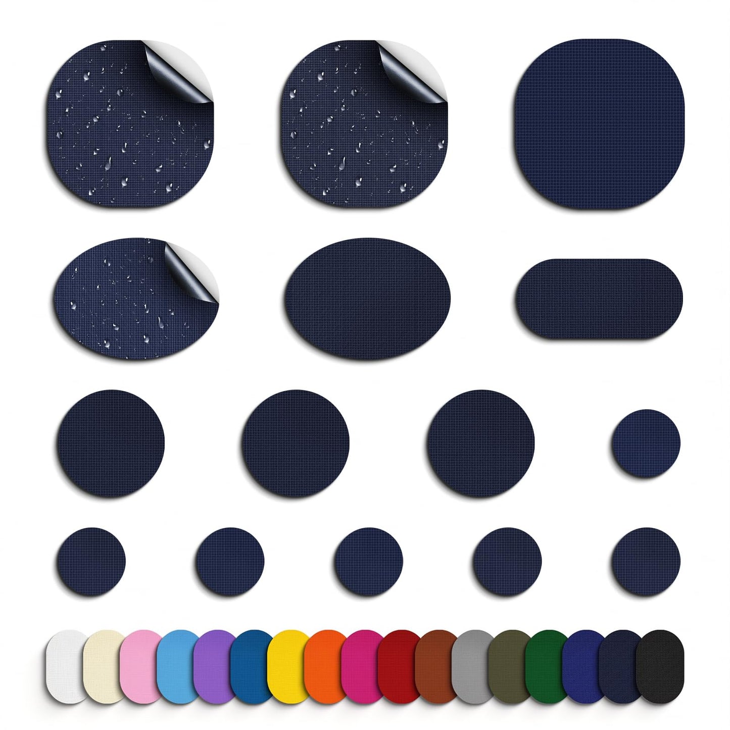 Self-Adhesive Nylon Patches Tent Repair Kit – Outdoor Gear Tenacious Repair Tape, 45pcs Waterproof Fabric Patches for Clothes, Tent, Down Jacket, Backpack, Navy