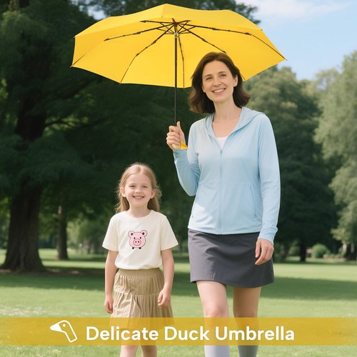 LEAGERA Compact Umbrellas for Rain&Sun, Travel Umbrella Cute Duck Head Handle Design for Girls Gifts, Steady 8 Ribs Folding Umbrella Lightweight and Small,Yellow