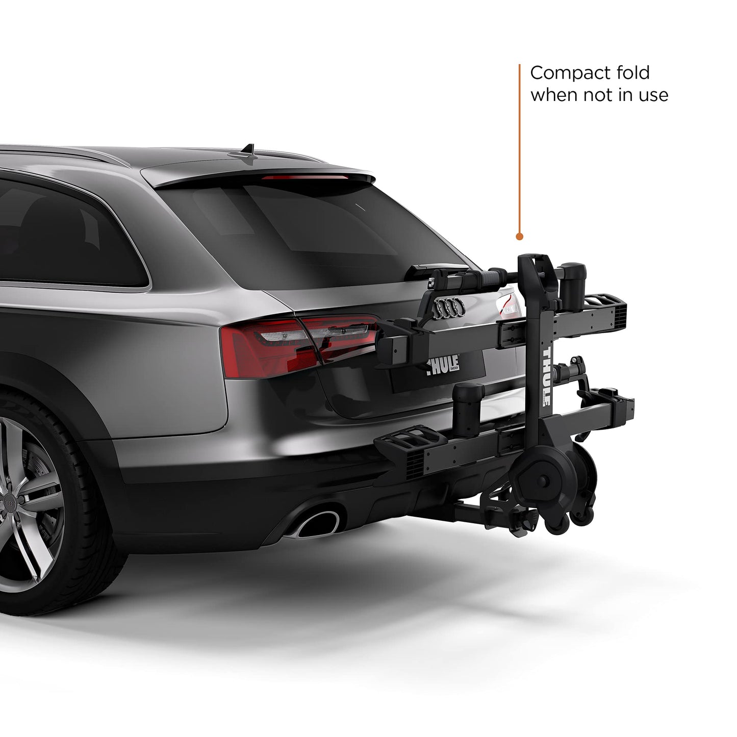 Thule T2 Pro XTR 2 Hitch Bike Rack - E-Bike Compatible - Tool-Free Installation - No Frame Contact - Tilts for Trunk Access - Fully Locking - Integrated Wheels For Transport - 100lb Load Capacity