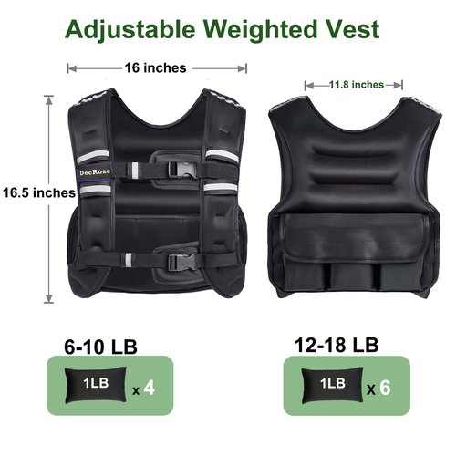 Adjustable Weighted Vest for Women and Men, DecRose 6-10lb/12-18lb Rucking Vest with 6 Ironsand Weights, Body Weight Vest for Home Workouts, Running, Walking and Strength Training