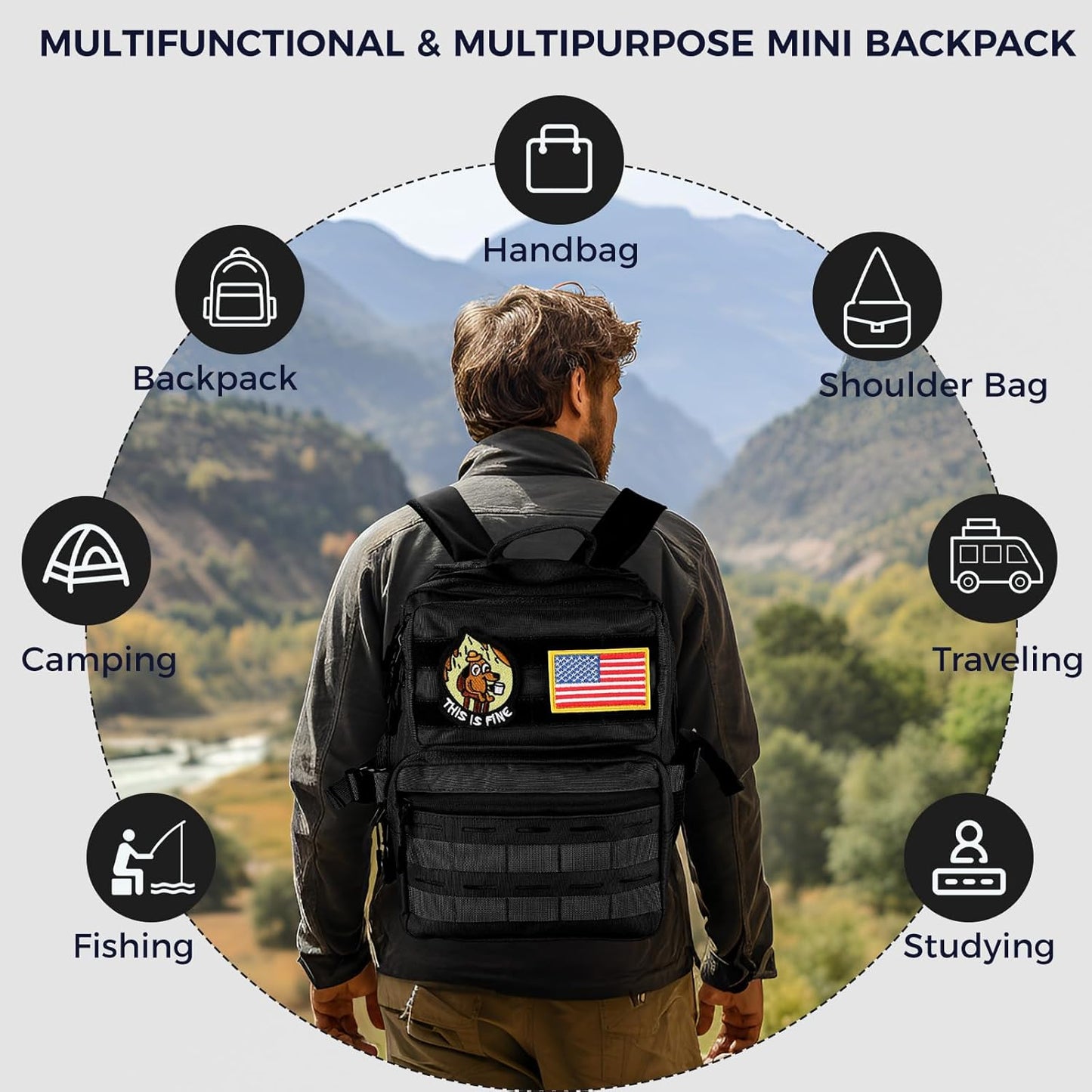 Skiennix 9L Mini Tactical Backpack - Versatile Military Gym Bag for Men & Women | Black Molle Daypack