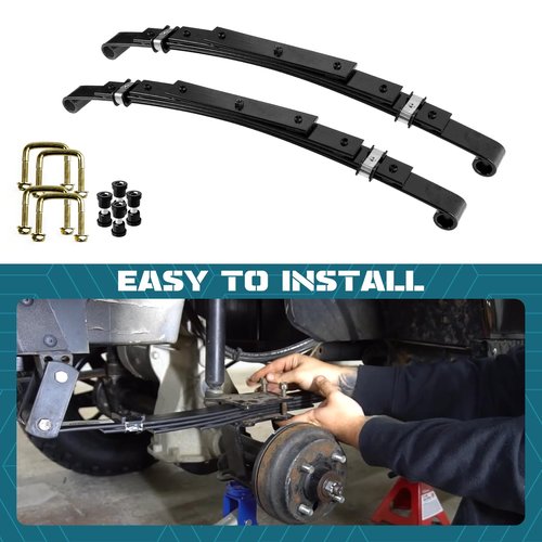 iLSKW Heavy Duty Golf Cart Rear 4-Leaf Spring Kit for EZGO TXT/Medalist Electric 1994-2013 & Gas 1996-2008 Golf Carts, with Bushings Sleeves and U Bolts, Replace OEM# 74207-G01
