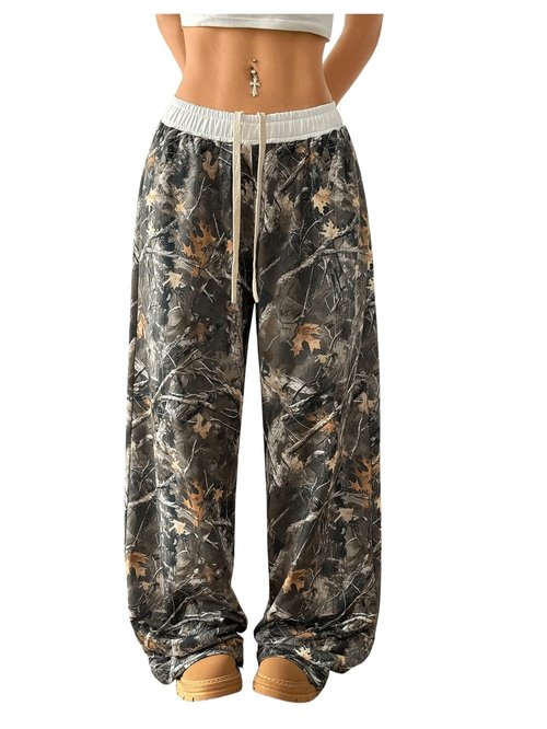 Floerns Women's Tree Print Camouflage Baggy Sweatpants Elastic Waist Drawstring Athletic Pants Green Multi X-Small