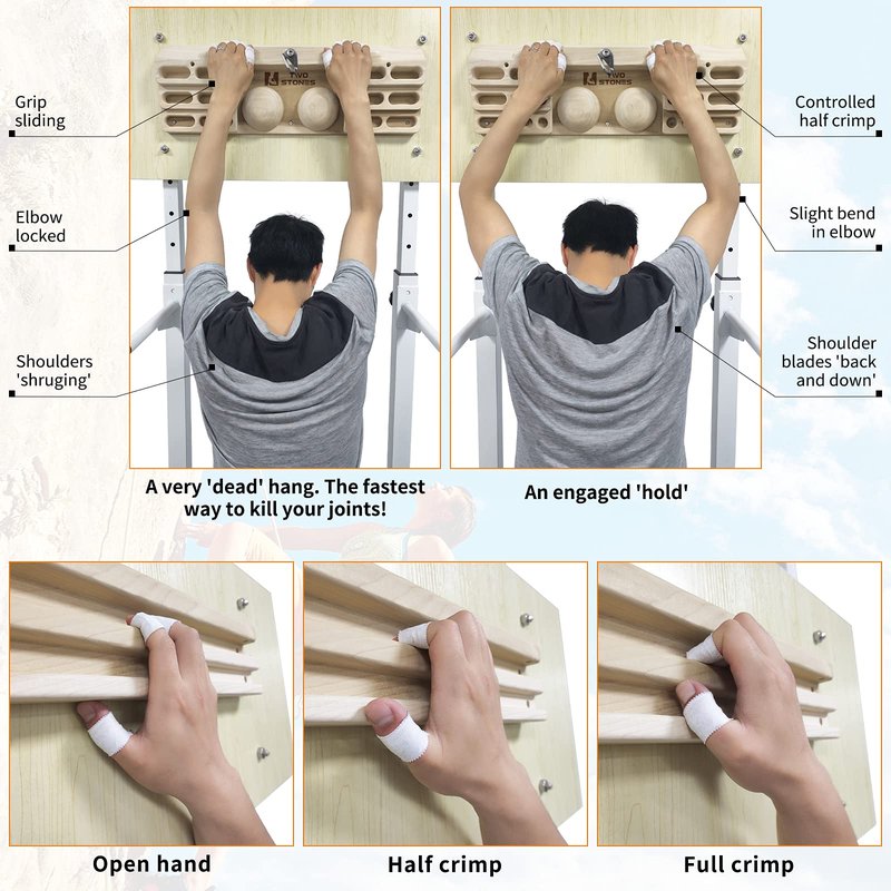 Two Stones Wooden Hangboard Rock Climbing Pull Up Bar Designed Training for Climbing, Wooden Fingerboard Climbing Training Board for Building Core Strength and Endurance (CJ-HB2003)