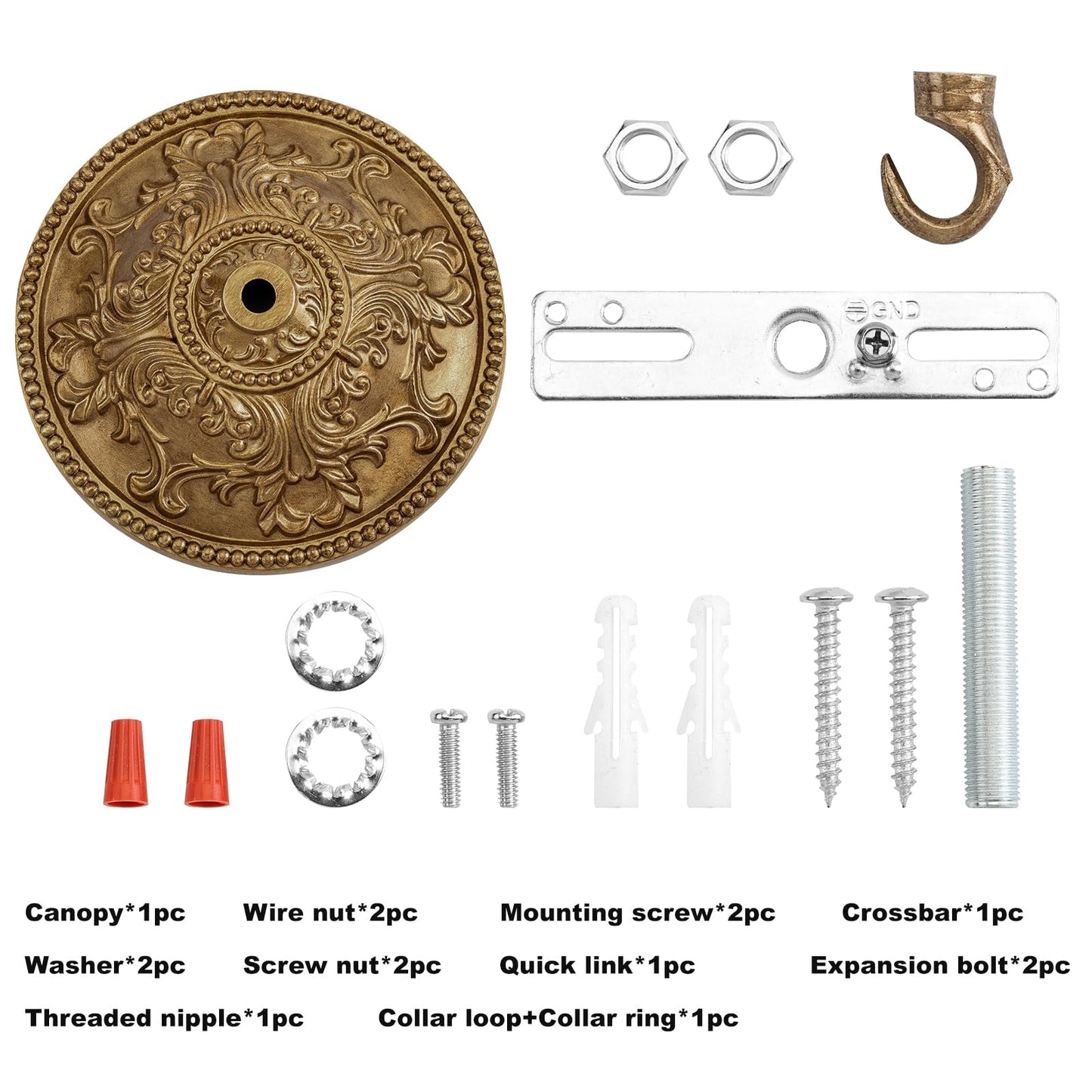 BEQUZON 7.87'' Brass Canopy for Chandelier Pendant Light, Gold Rustic Mounting Plate Kit for Hanging Ceiling Lights